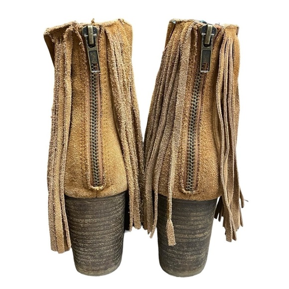 Steve Madden Country Cowgirl Fringe Suede Leather Brown Heeled Booties Size 9 - Picture 4 of 11